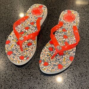 Coach Floral Print Flip Flops with Coral Jelly Straps Size 7